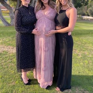 Mauve Lace Mesh Overlay Maternity Maxi Dress